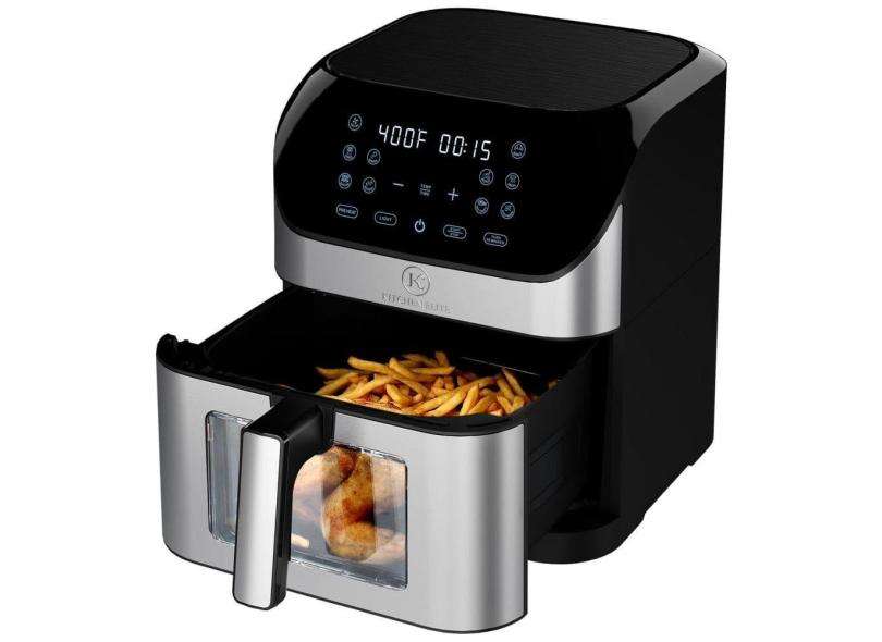 Fritadeira Elétrica Air Fryer 7,4L com Janela para Visualização e 8 Funções Predefinições, 1800W 110V, Kitchen Elite, Preta