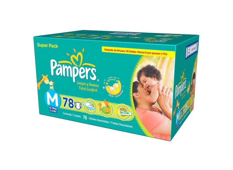 Fralda Pampers Total Confort Tamanho M Super Pack 78 Unidades