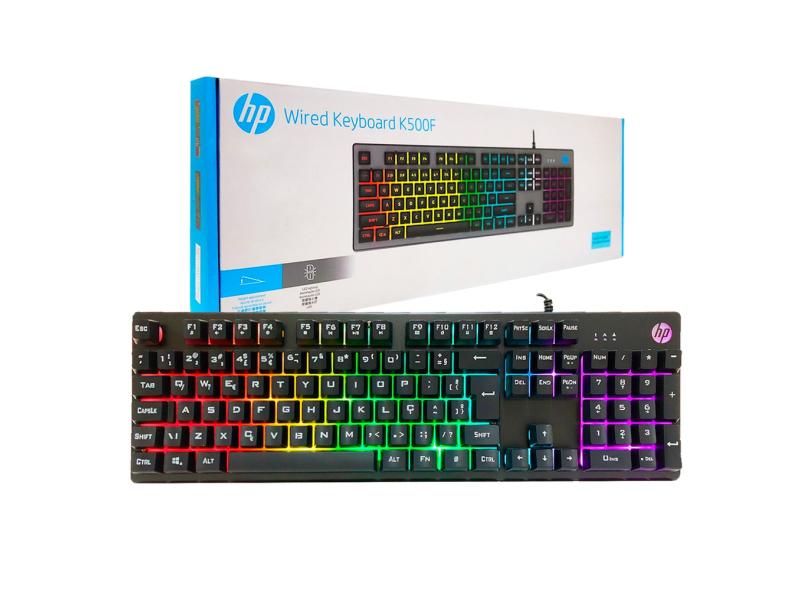 Teclado Gamer hp K500F, usb, Membrana, LED rgb, ABNT2, 