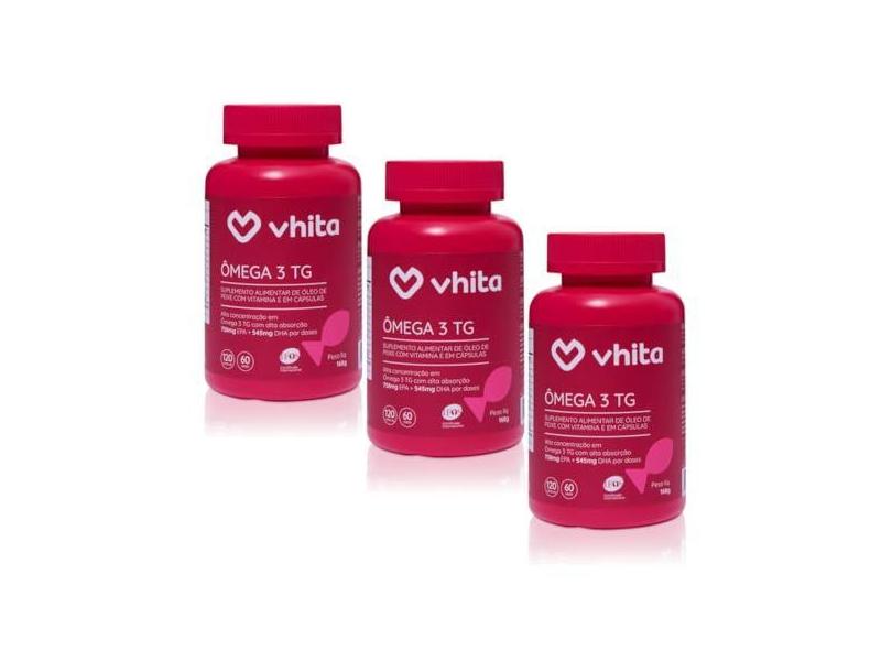 Ômega 3 1000mg TG - Importado e rico EPA DHA com selo IFOS e Vitamina E de 120 caps (3 unidades) - Vhita