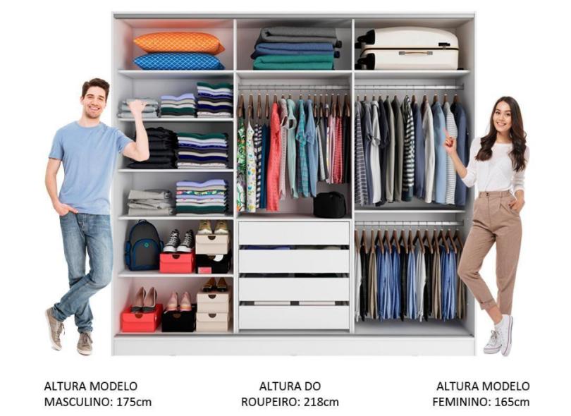 Guarda-Roupa Casal 3 Portas 4 Gavetas com Espelho Eros 2E Madesa