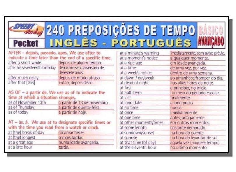 240 Preposições de Tempo - Inglês / Português - Avançado - Série Speedy Study Pocket - Gonçalves, Alberto - 9788589089289