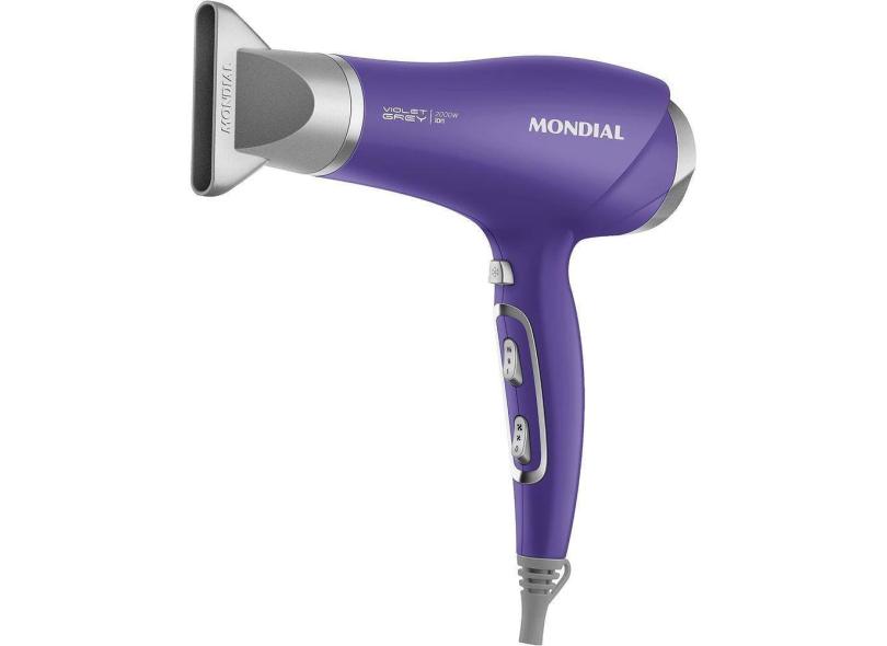 Secador de Cabelo Mondial Tourmaline Íon Lilás - e Prata 2000W 2 Velocidades Violet Grey SCN-05 110v