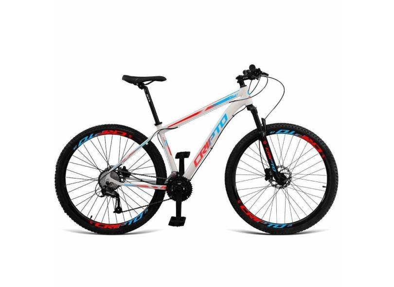 Bicicleta Aro 29 Cripto 21 Marchas Freio Disco C- Suspensão - 19&quot; Branco-Azul E Vermelho