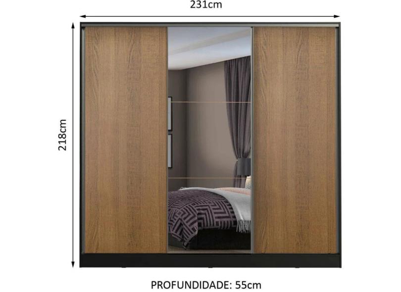 Guarda-Roupa Casal 3 Portas 4 Gavetas com Espelho Zurique Madesa