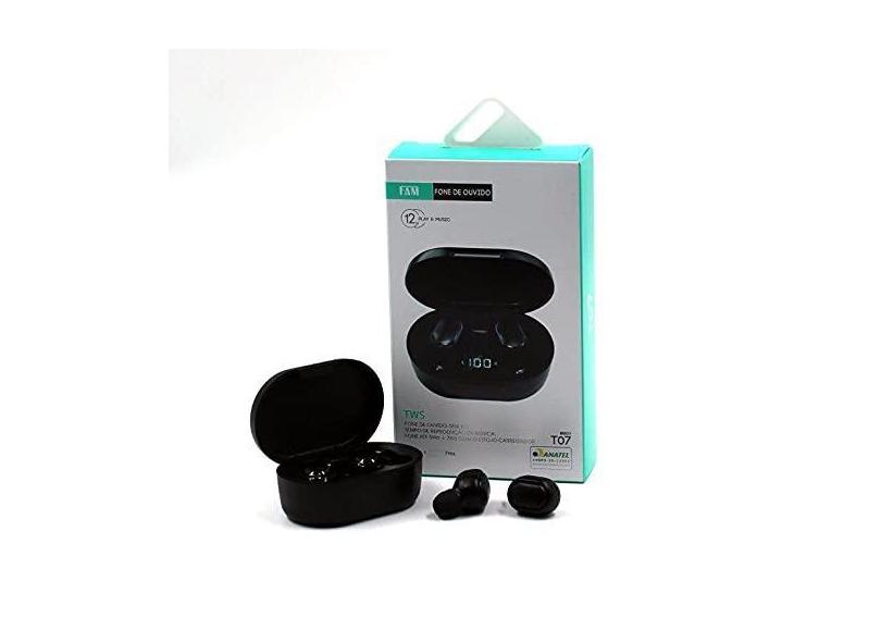 Fone de Ouvido Sem Fio TWS Intra-Auricular Preto – T07