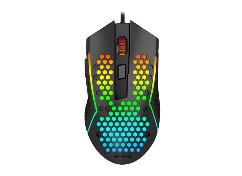 Mouse Gamer Redragon Reaping Plus rgb 52000 dpi 7 Botões USB - Preto