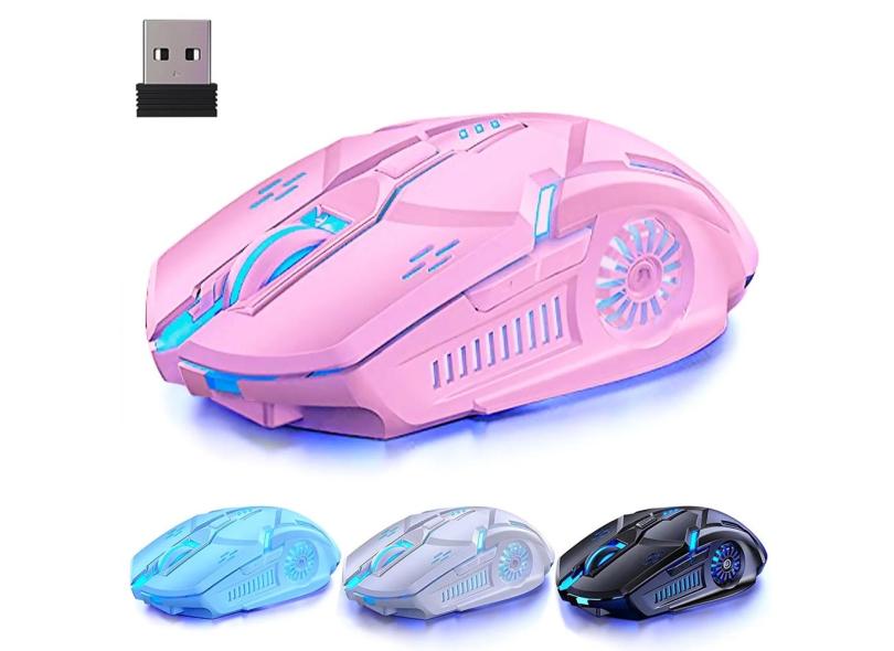Mouse para jogos sem fio 3200 dpi, LED de 7 cores, clique silencioso