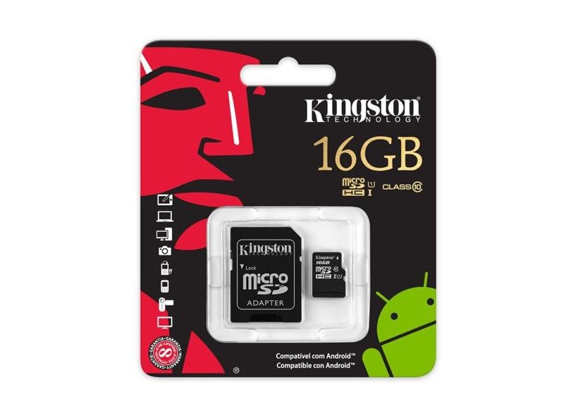 Cartão de Memória Micro SDHC com Adaptador Kingston 16 GB KC-C2016-4V