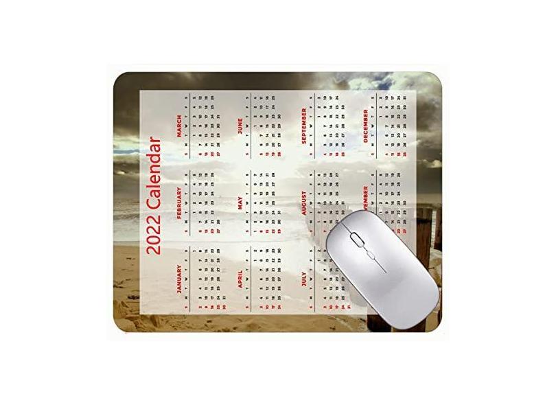 Mouse pad calendário 2022 fonte HD mouse pad para jogos praia areia mar cerca do mar tapete para jogos com bordas costuradas