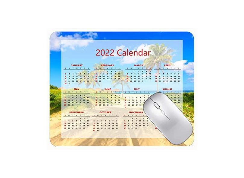 Mouse pad colorido para calendário 2022 ano 2022 palmeiras tropicais de verão com base de borracha antiderrapante