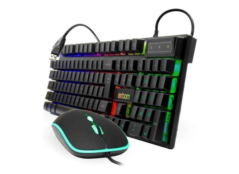 Kit Teclado e Mouse Gamer Exbom BK-G550 rgb Semi Mecânico