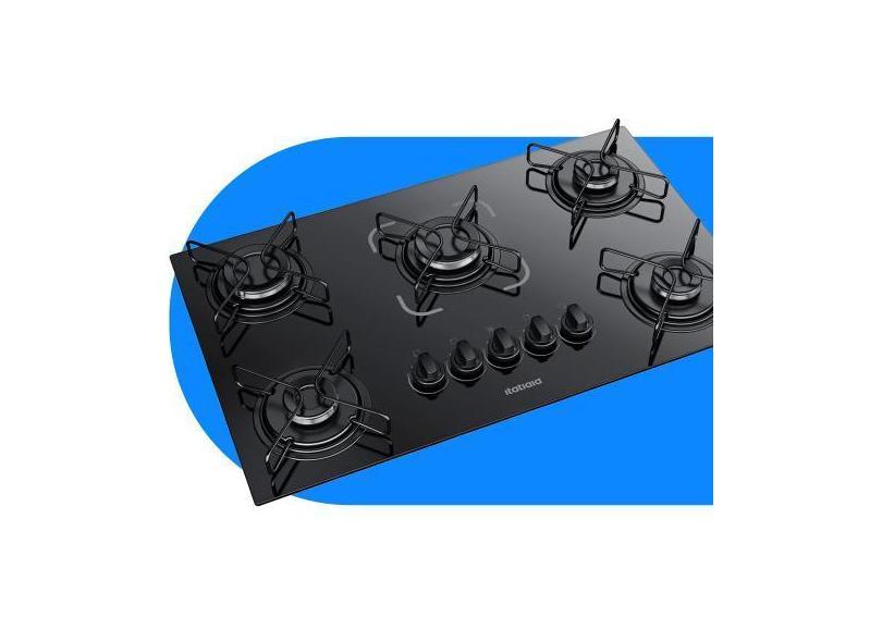 Cooktop Itatiaia a Gás 5 Bocas Mesa Vidro Temperado Preto Bivolt, Pret