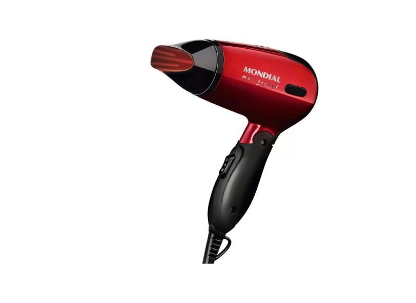 Secador de Cabelo Mondial Max Travel Vermelho e Preto 1200W 2 Velocidades Bivolt