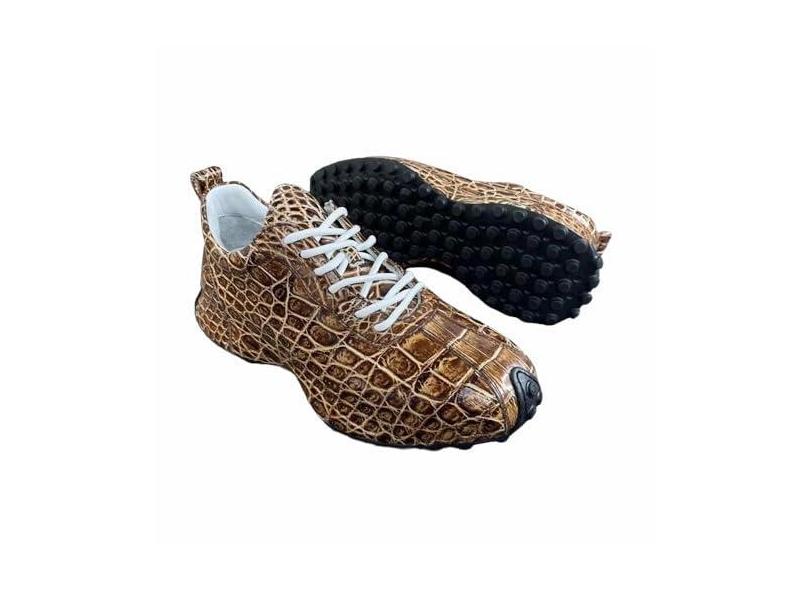 Authentic Exotic Crocodile Skin pintado à mão marrom tênis masculino chique couro jacaré genuíno masculino cadarço moderno sapatilha, Marrom, 39
