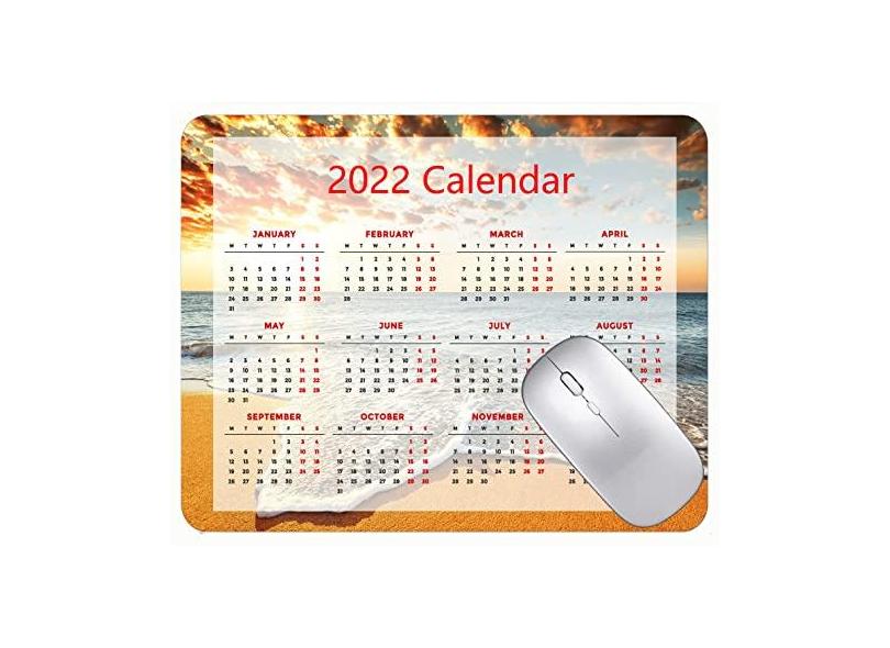 Mouse pad para jogos com calendário 2022, mouse pad de borracha para praia, mar, espuma céu