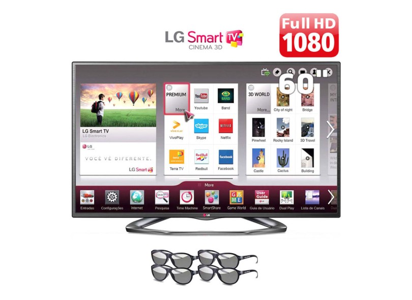 TV LED 60" Smart TV LG Cinema 3D Full HD 3 HDMI Conversor Digital Integrado 60LA6200