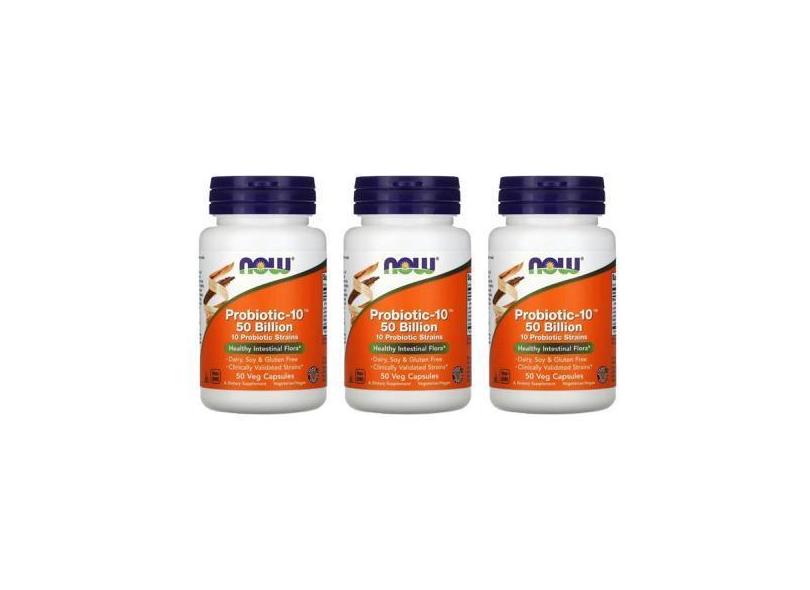 3X Now Foods, Probiotic-10, 50 Bilhões, 50 Cápsulas Vegetais