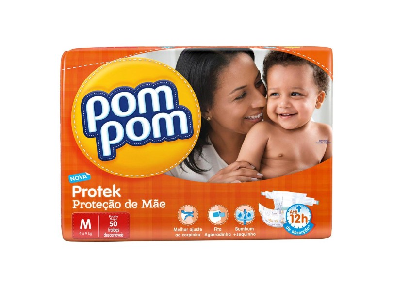 Fralda Pom Pom Protek Proteção de Mãe M Mega 50 Und