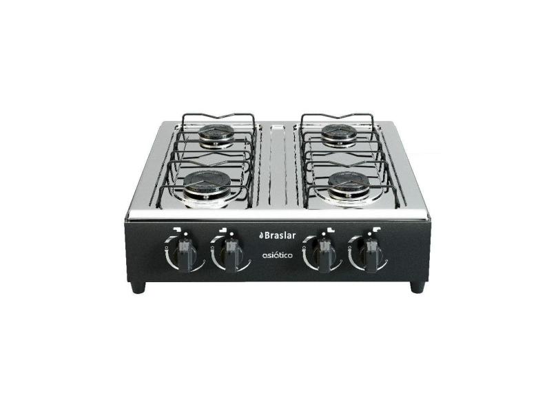 Fogão Portátil Braslar 4 Bocas a Gás Inox Preto