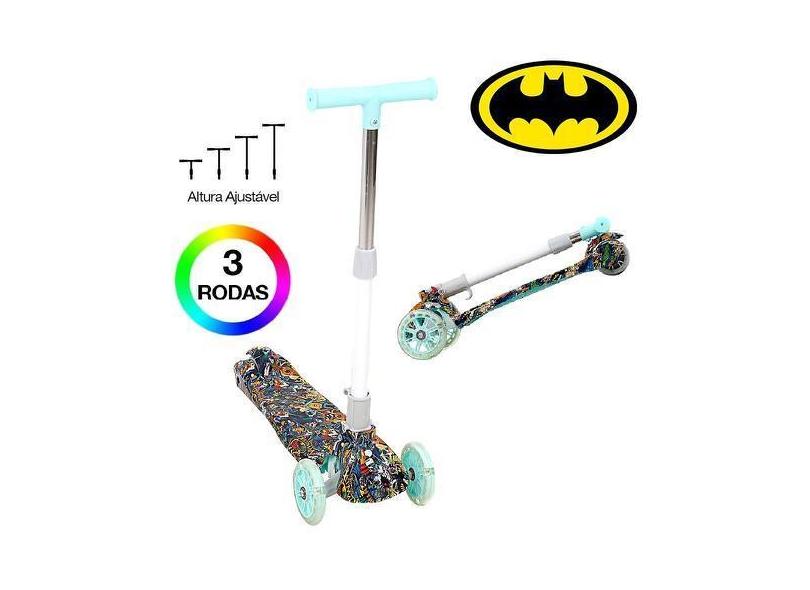 Patinete Batman E Joker Infantil De 3 Rodas C Led Nas Rodas - Dm Toys