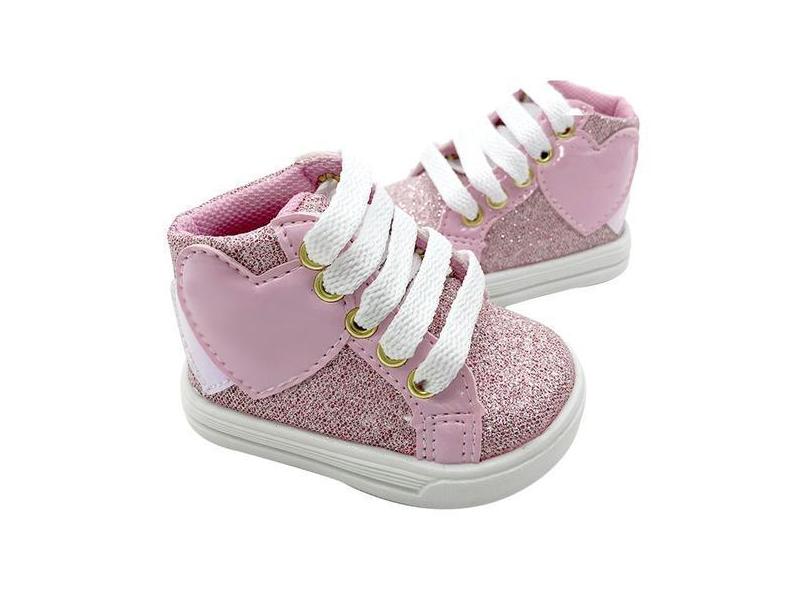 Tênis Sapatinho Para Bebês Infantil Cano Alto Love Glitter Rosa