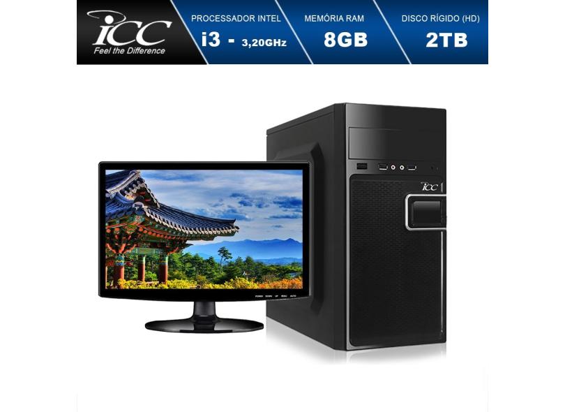 Computador ICC IV2383SWM15 Intel Core I3 3.20Ghz 8GB HD 2TB HDMI FULL HD Monitor LED Windows 10