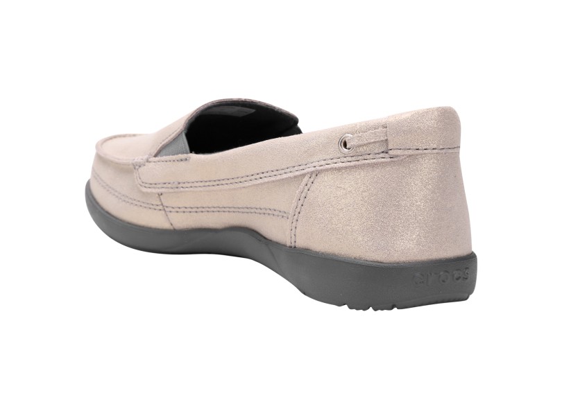 Tênis Crocs Feminino Casual Walu Shimmer Leather Loafer
