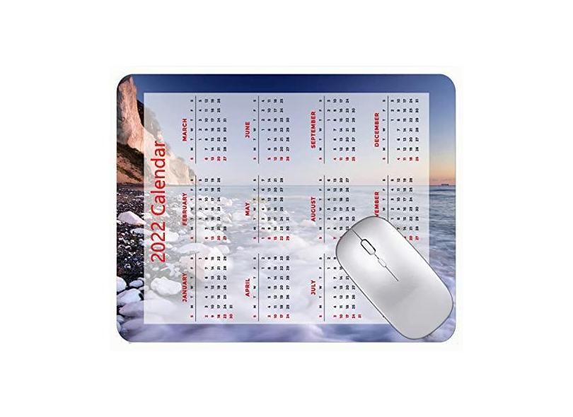 Mouse pad para jogos com calendário 2022, mouse pad para jogos, pedra costeira, base de borracha antiderrapante