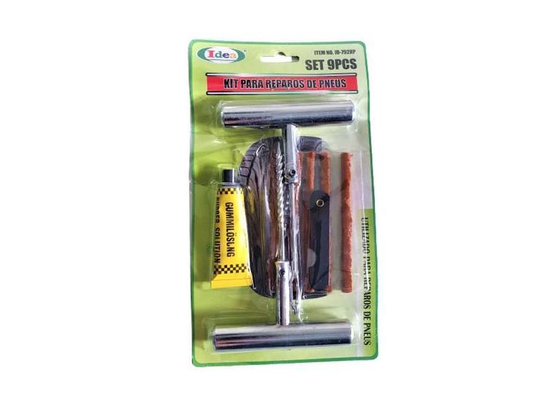 Kit Reparo de Pneu Ferro Sem Câmara C/ Chaves + 5 Refil + Cola Carro e