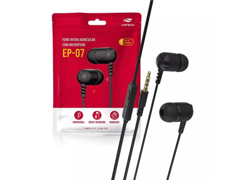 Fone De Ouvido P2 Intra Ouricular Preto C3tech Ep-07bk