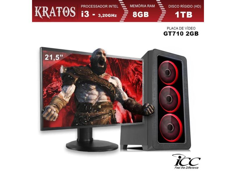 PC Gamer ICC KT2382SM21 Intel Core I3 3,20 Ghz 8GB 1TB GT710 2GB HDMI FULL HD Monitor LED 21,5