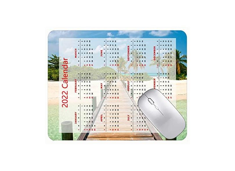 Mouse pad para jogos com calendário 2022 Maldivas Ponte Tropical Beach Gaming Mouse Pad com bordas costuradas