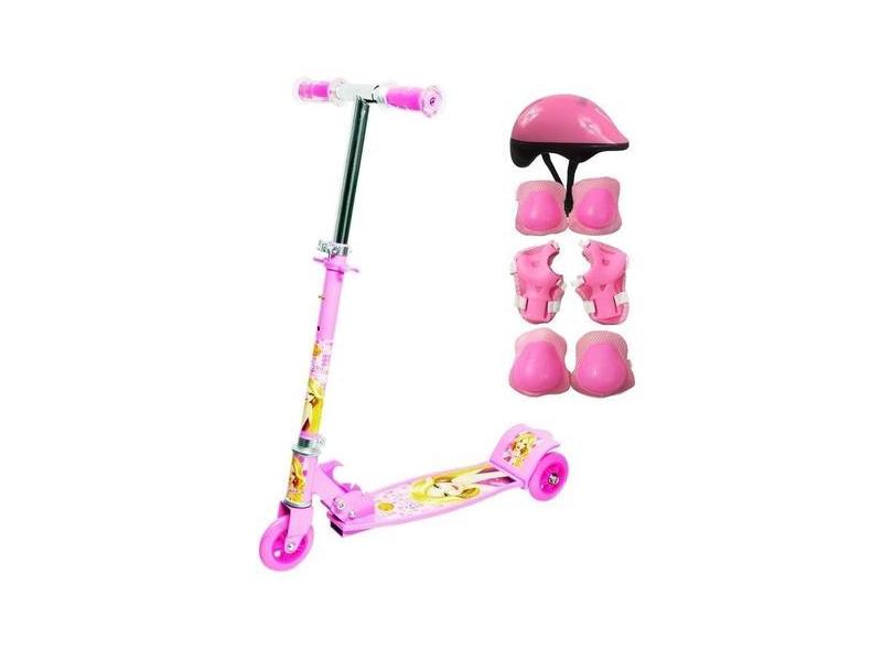 Patinete Top 3 Rodas Rosa Até 50 Kg C/ Kit Proteção - Dm Toys