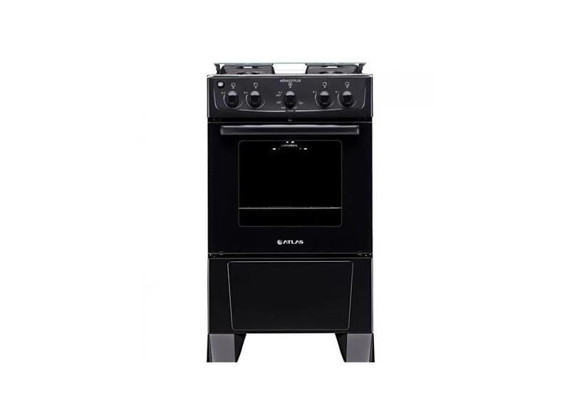 Fogão De Piso 4 Bocas Preto com Mesa Inox Atlas Mônaco Plus, Preto, Bi