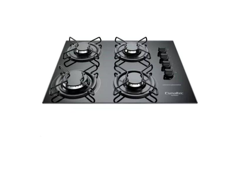Cooktop À Gás 4 Bocas Esmaltec Vidro - Preto - 55x58x46 Cm