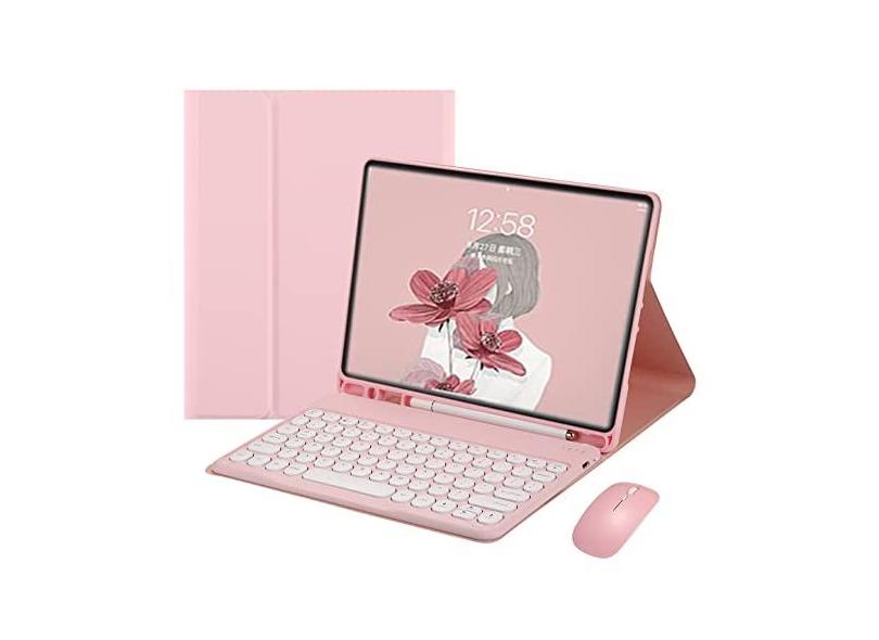 HENGHUI Mouse com teclado para Galaxy Tab S9 FE 27.7 cm/Tab S9 27.9 cm / Tab S8 27.9 cm / Tab S7 27.9 cm capa de teclado com mouse bonito redondo teclado colorido removível sem fio BT capa para