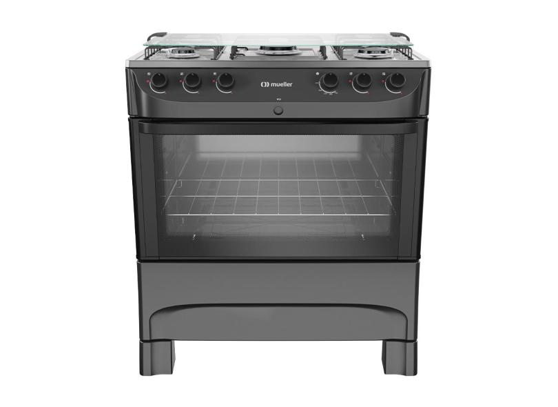 Fogão 5 Bocas a Gás Mueller MFI5BB Mesa Inox e Acendimento Automático Preto Fosco Bivolt
