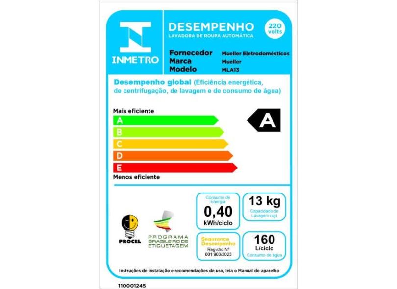 Lavadora Mueller 13kg MLA13