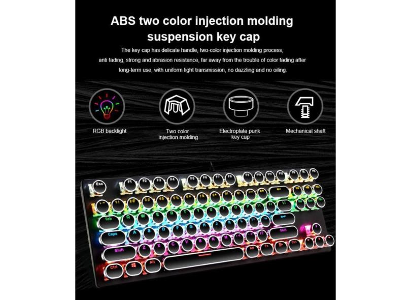K55 Punk Teclado Mecânico para Jogos 87 Teclas USB com fio eixo A