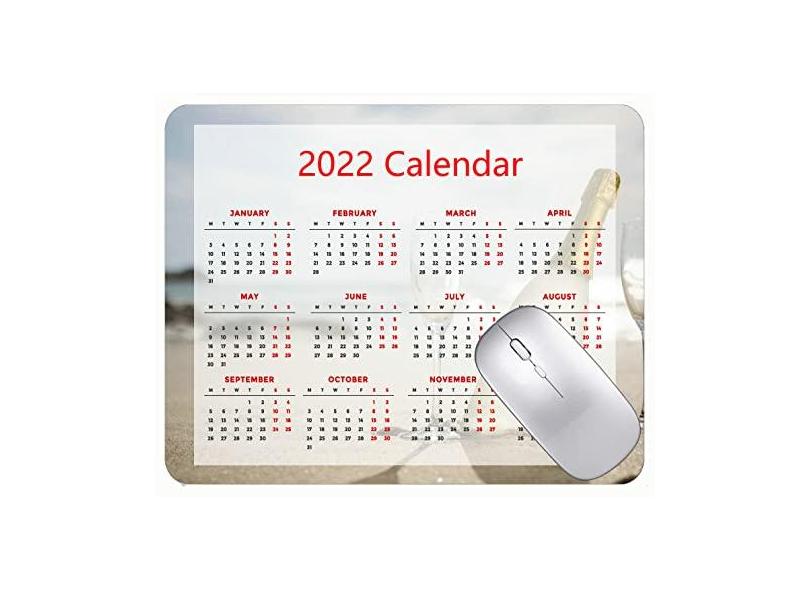 Mouse pad calendário 2022 com feriados, copos de vidro de praia, mouse pad de borracha champanhe