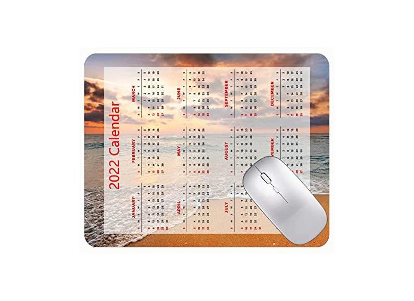 Mouse pad 2022 calendário com feriados, praia, pôr do sol, espuma mar, tapete de borracha antiderrapante