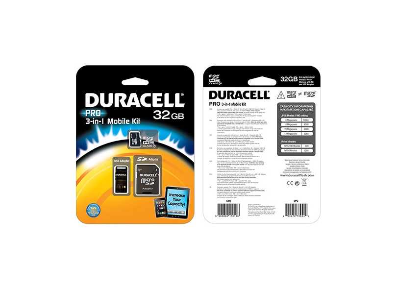 Cartão de Memória Micro SDHC com Adaptador Duracell 32 GB DU-1C1032G-R