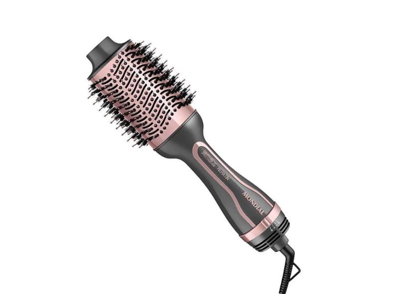 Escova Secadora Mondial Grey Rose Keratin Es-11 Cinza/rosa Bivolt