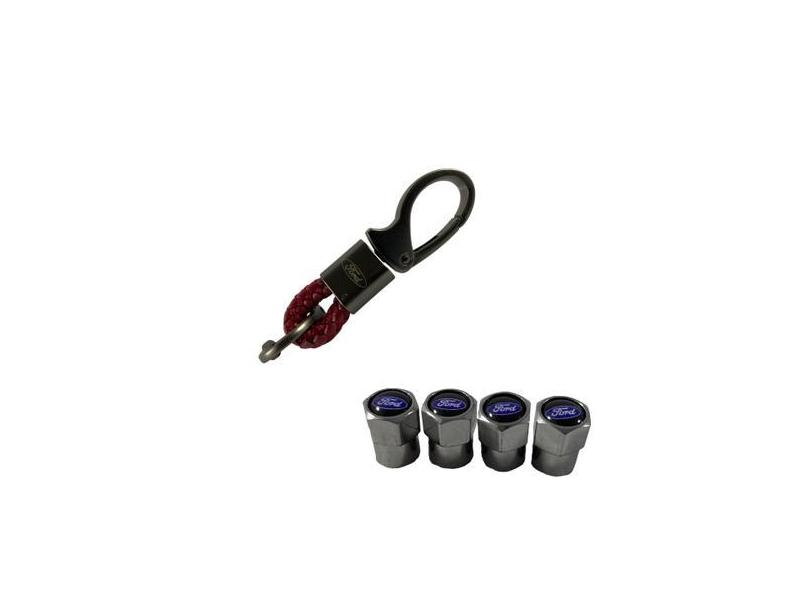 Kit Chaveiro Carro Metal Couro Bico Tampa Válvula Pneu Ford