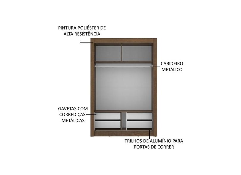 Guarda-Roupa Solteiro 2 Portas 4 Gavetas com Espelho Dallas Plus 2E Madesa
