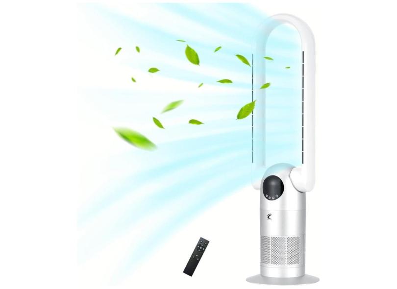 Ventilador de Torre, Sem Hélice e Purificador HEPA, Oscilação 90°, Controle Remoto, Cabeça Inclinável, Timer, AC68P Ocean Loong,Prata