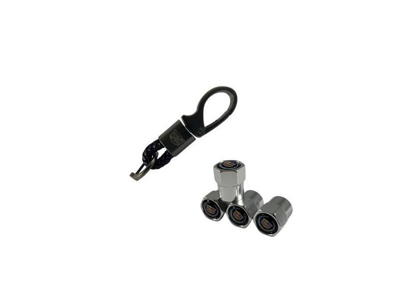Kit Chaveiro Carro Metal Couro + Tampa Válvula Pneu Cadillac