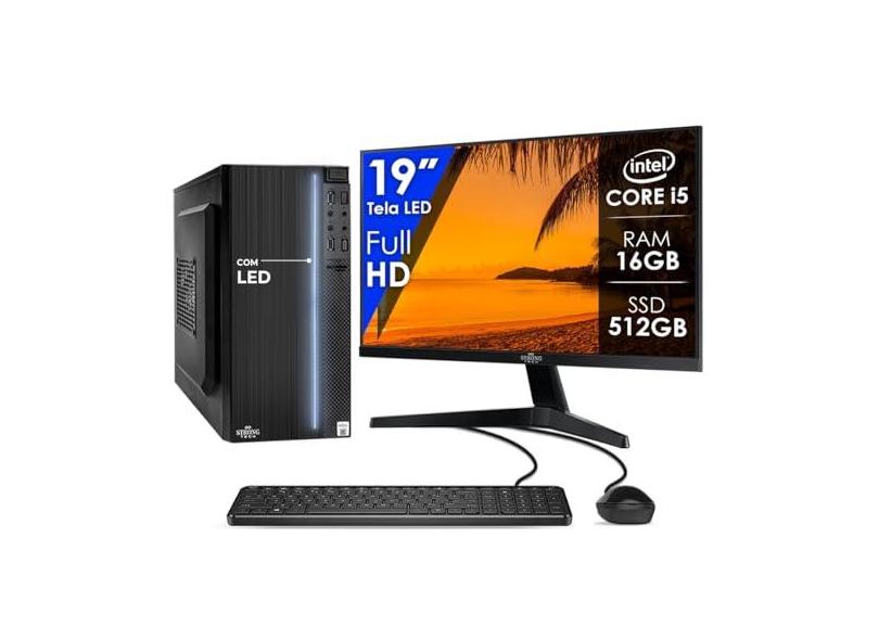 Computador Completo Intel Core i5 16GB SSD 512GB Monitor 19" 4 Núcleos Super Turbo Pc Hdmi Teclado e Mouse Strong Tech