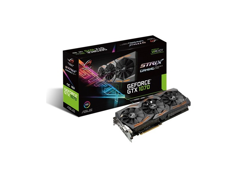 Placa de Video NVIDIA GeForce GTX 1070 8 GB GDDR5 256 Bits Asus STRIX-GTX1070-O8G-GAMING